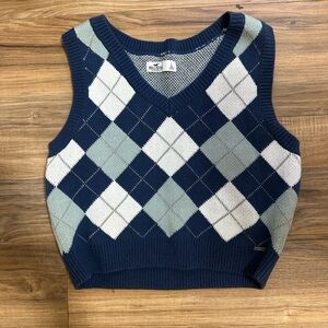Hollister Teal Argyle Sweater Vest